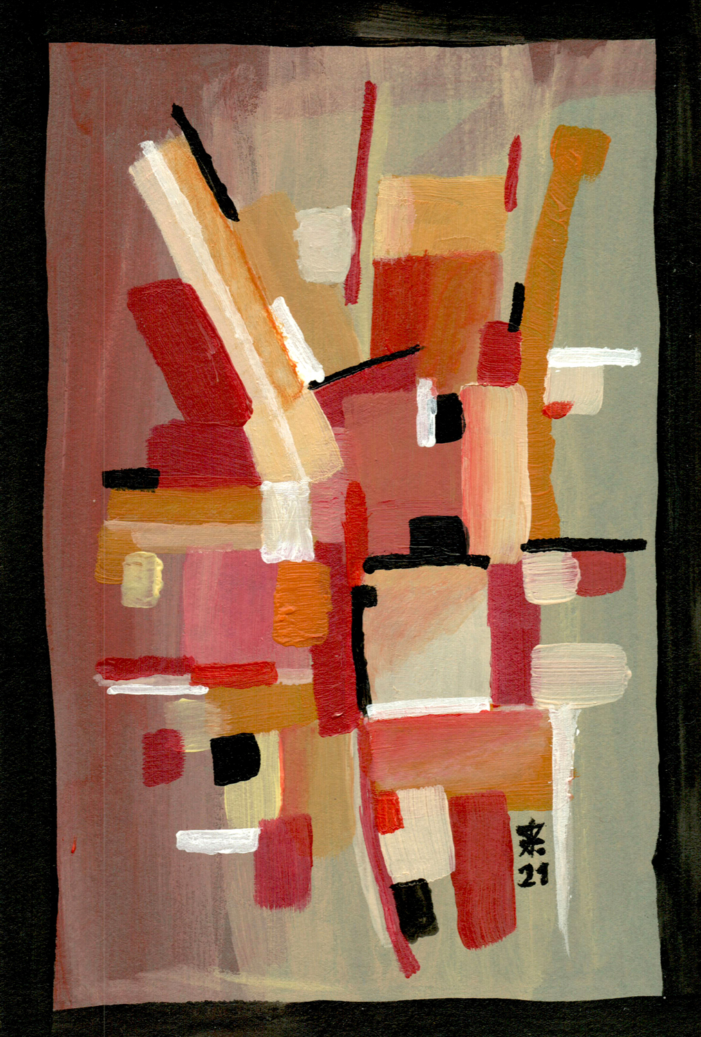 Greta, Acrylique abstraite sur papier, dans son cadre 15x20cm