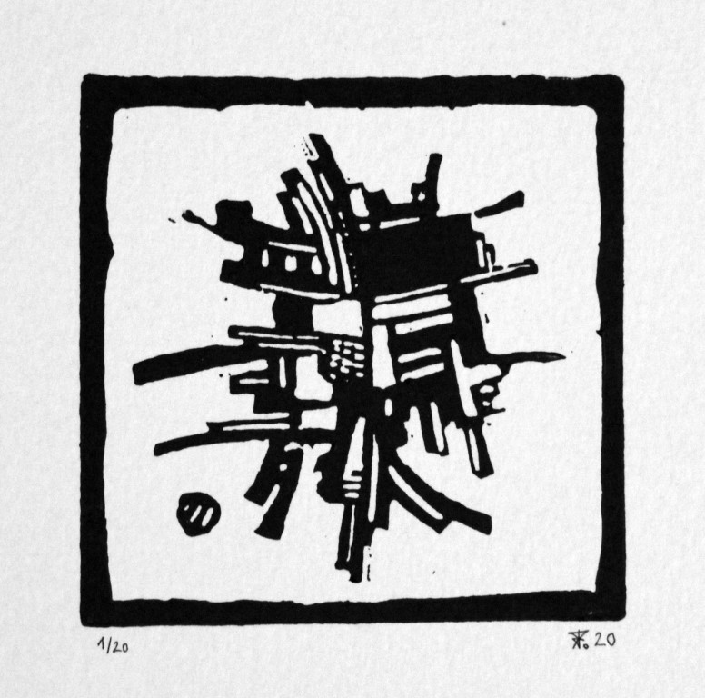 Procrastination - Linogravure abstraite 13x13cm