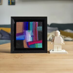 Petit tableau abstrait aux pastels à l'huile Sennelier (5x5cm, support 3D 7x7cm). Des bibelots décoratifs colorés pour une touche d'art chez vous. Collectionnez-les !