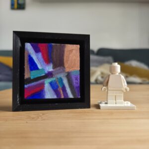 Petit tableau abstrait aux pastels à l'huile Sennelier (5x5cm, support 3D 7x7cm). Des bibelots décoratifs colorés pour une touche d'art chez vous. Collectionnez-les !