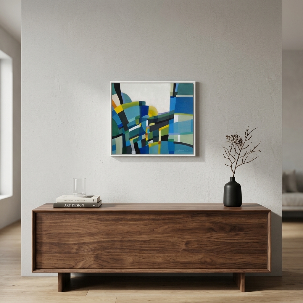 Simulation de la peinture Greenman à l'échelle dans un salon moderne