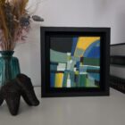 Peinture acrylique géométrique verte et bleue Clairière 1 par Henry Bartonnier