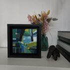 Peinture acrylique géométrique verte et jaune Clairière 3 par Henry Bartonnier