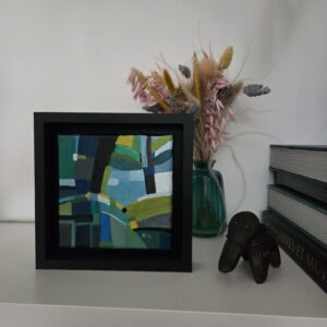 Peinture acrylique géométrique verte et jaune Clairière 3 par Henry Bartonnier